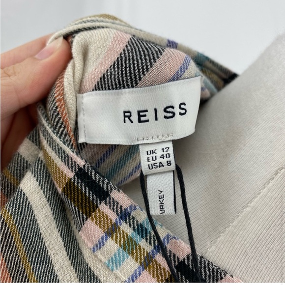 Reiss Cream Lynn Checkered Belted Plaid Long Sleeve Maxi Dress - Picture 6 of 9